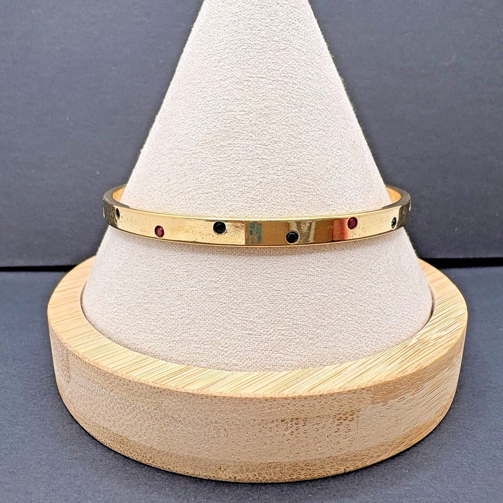 Vintage Swarovski Savvy Bangle Bracelet Green Red Blue Crystal Gold Tone 7.75"